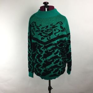 Vintage Adele Sweater Green Black Abstract 80s